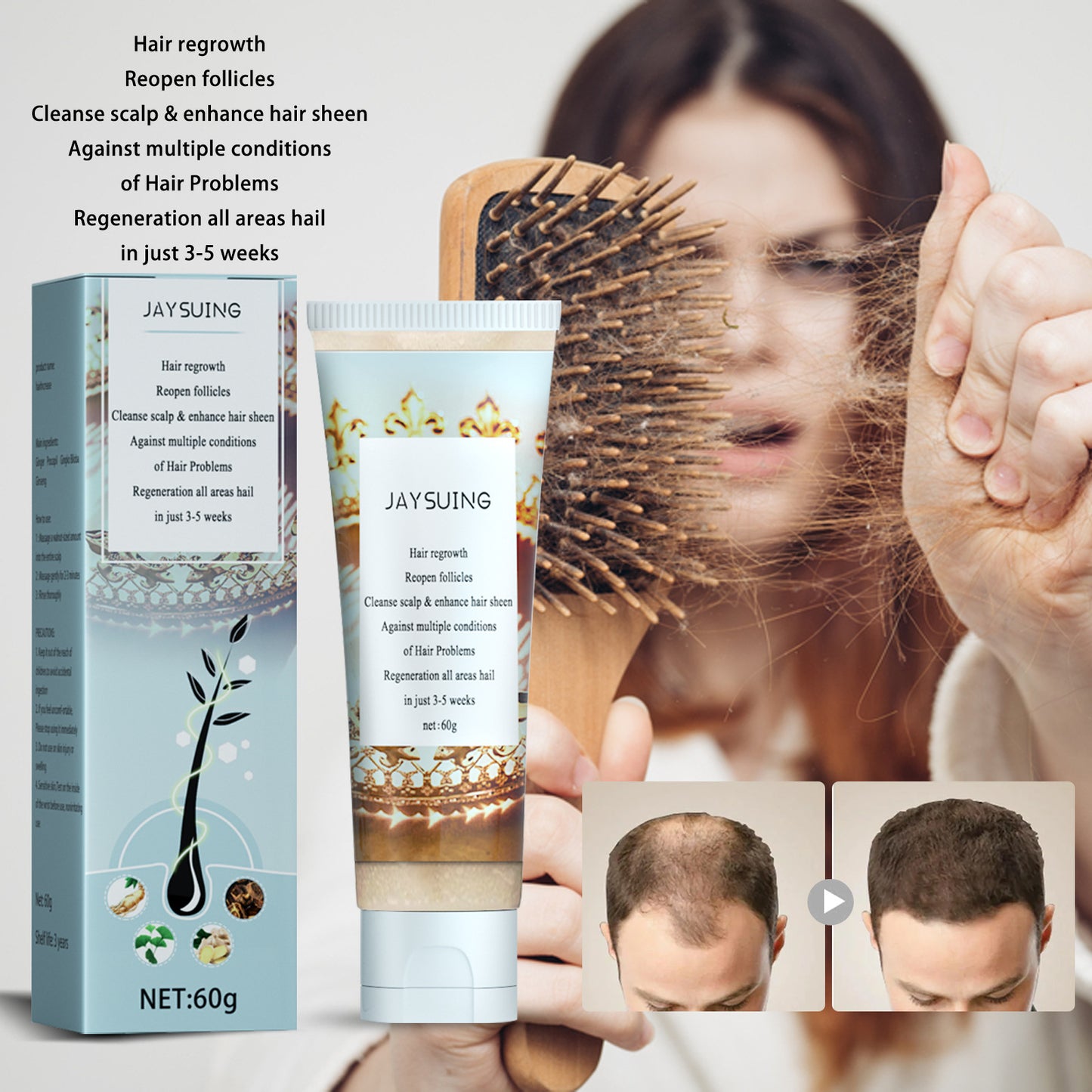 Get extra 50% off now! Through trichologist test, 3-4 PCS will completely Regrow your hair and will never fall off again.