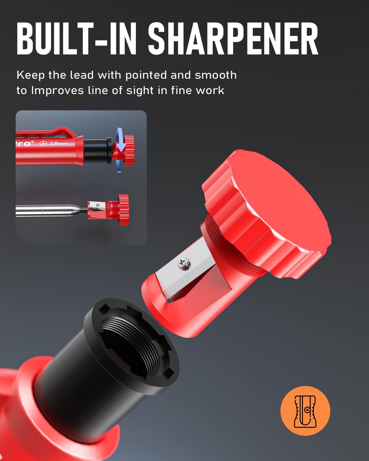 Carpenter Pencil with Sharpener, Mechanical Pencils Set with 24 Refills, Deep Hole Marker for Construction, Heavy Duty Woodworking Pencils for Architect