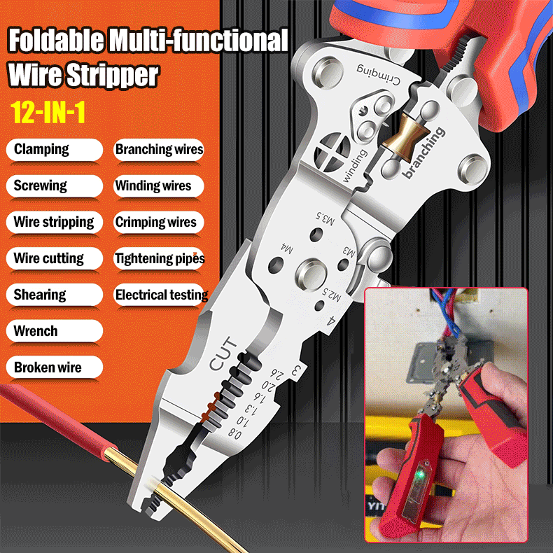 🔥🔩Multifunctional foldable test pliers with two-color non-slip handle, practical and effortless.✨