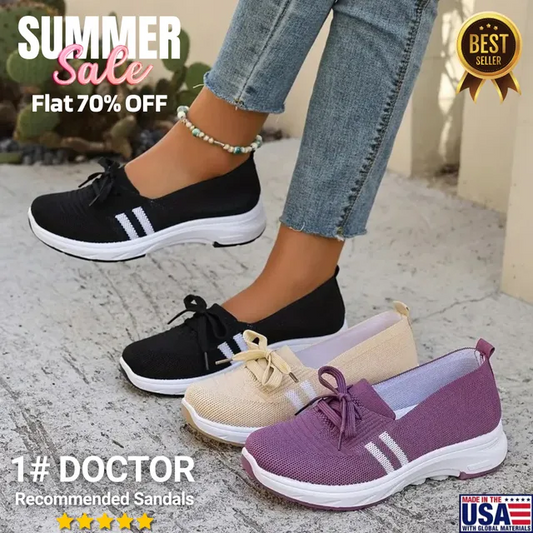 🌟Autumn Best Seller🌟Women’s Breathable Knit Slip-On Sneakers with Bow – Lightweight Low-Top Casual Shoes in Beige & White for Everyday Comfort