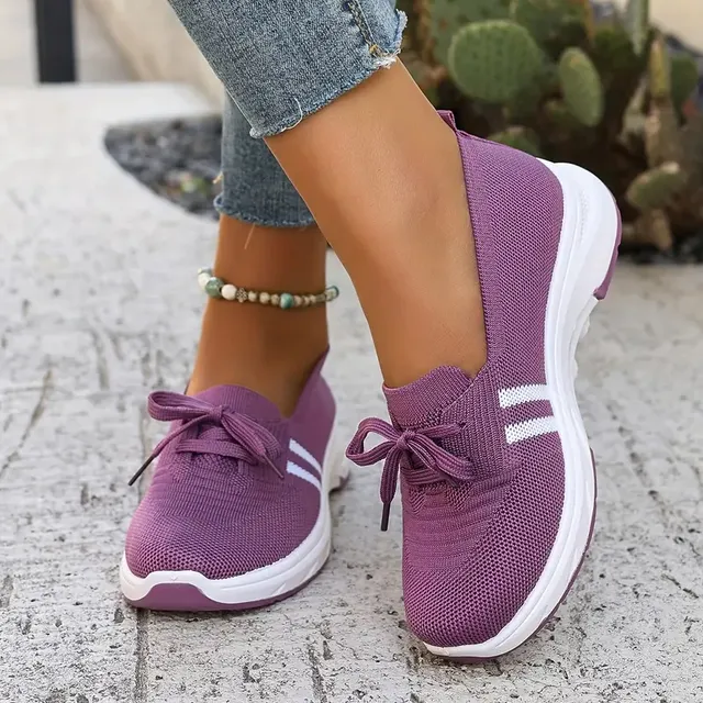 🌟Autumn Best Seller🌟Women’s Breathable Knit Slip-On Sneakers with Bow – Lightweight Low-Top Casual Shoes in Beige & White for Everyday Comfort