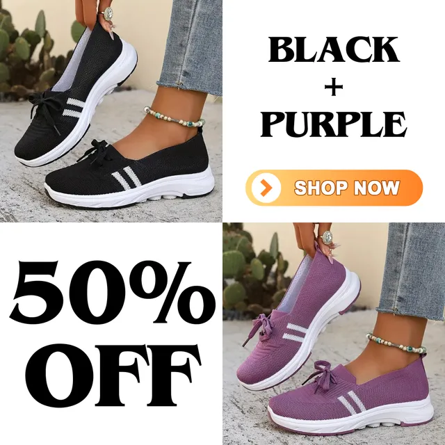 🌟Autumn Best Seller🌟Women’s Breathable Knit Slip-On Sneakers with Bow – Lightweight Low-Top Casual Shoes in Beige & White for Everyday Comfort