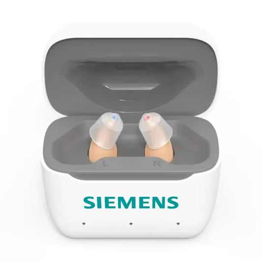 Invisible digital, rechargeable hearing aid from Siemens.