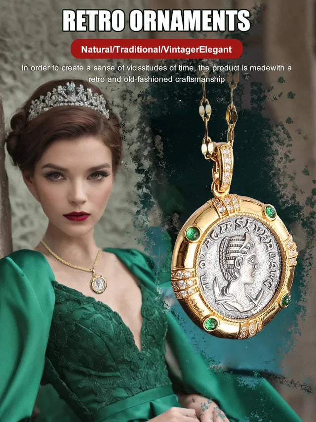 Ancient Coin Goddess Green Pendant