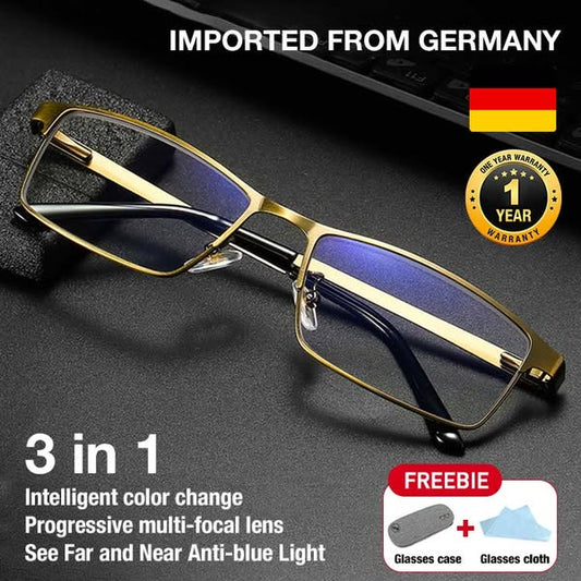 Photochromic progressive reading glasses-Light-sensing intelligent color change, usable from near and far, protecting your eyes