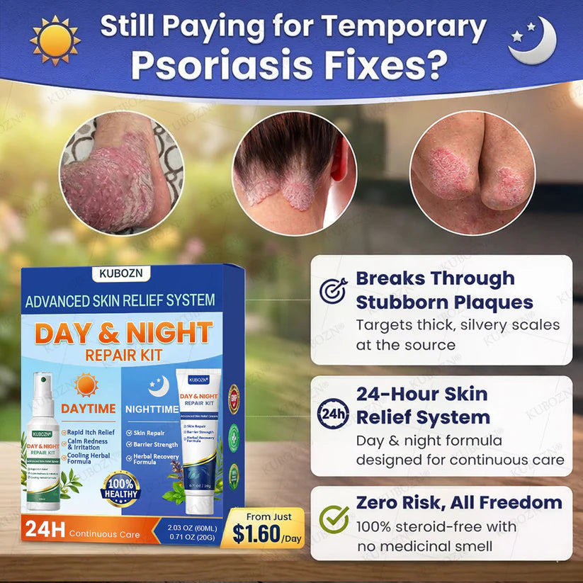👨‍⚕️ KUBOZN® Psoriasis Day & Night Repair System - 100% Steroid-Free Relief Duo for Plaques, Scaling & Itch