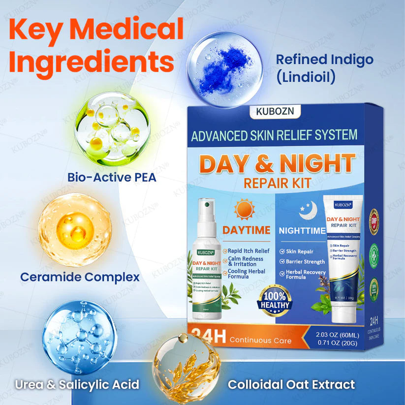 👨‍⚕️ KUBOZN® Psoriasis Day & Night Repair System - 100% Steroid-Free Relief Duo for Plaques, Scaling & Itch