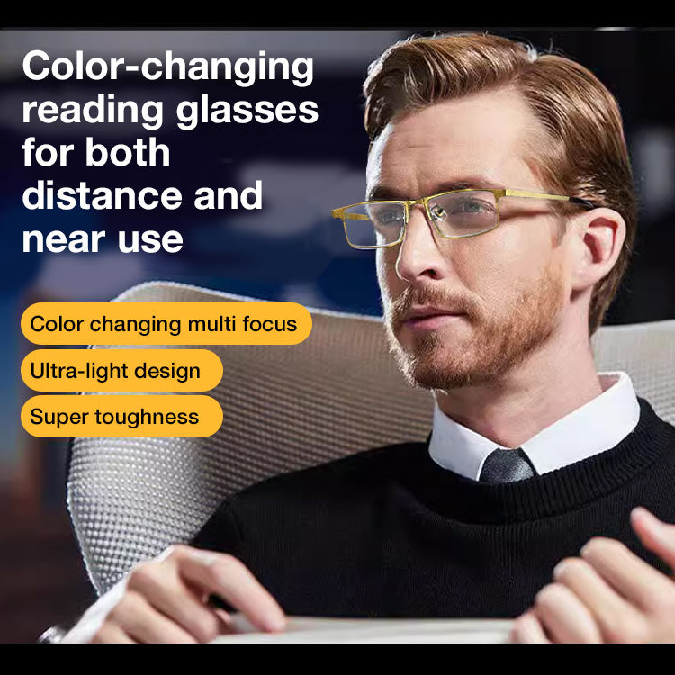 Photochromic progressive reading glasses-Light-sensing intelligent color change, usable from near and far, protecting your eyes