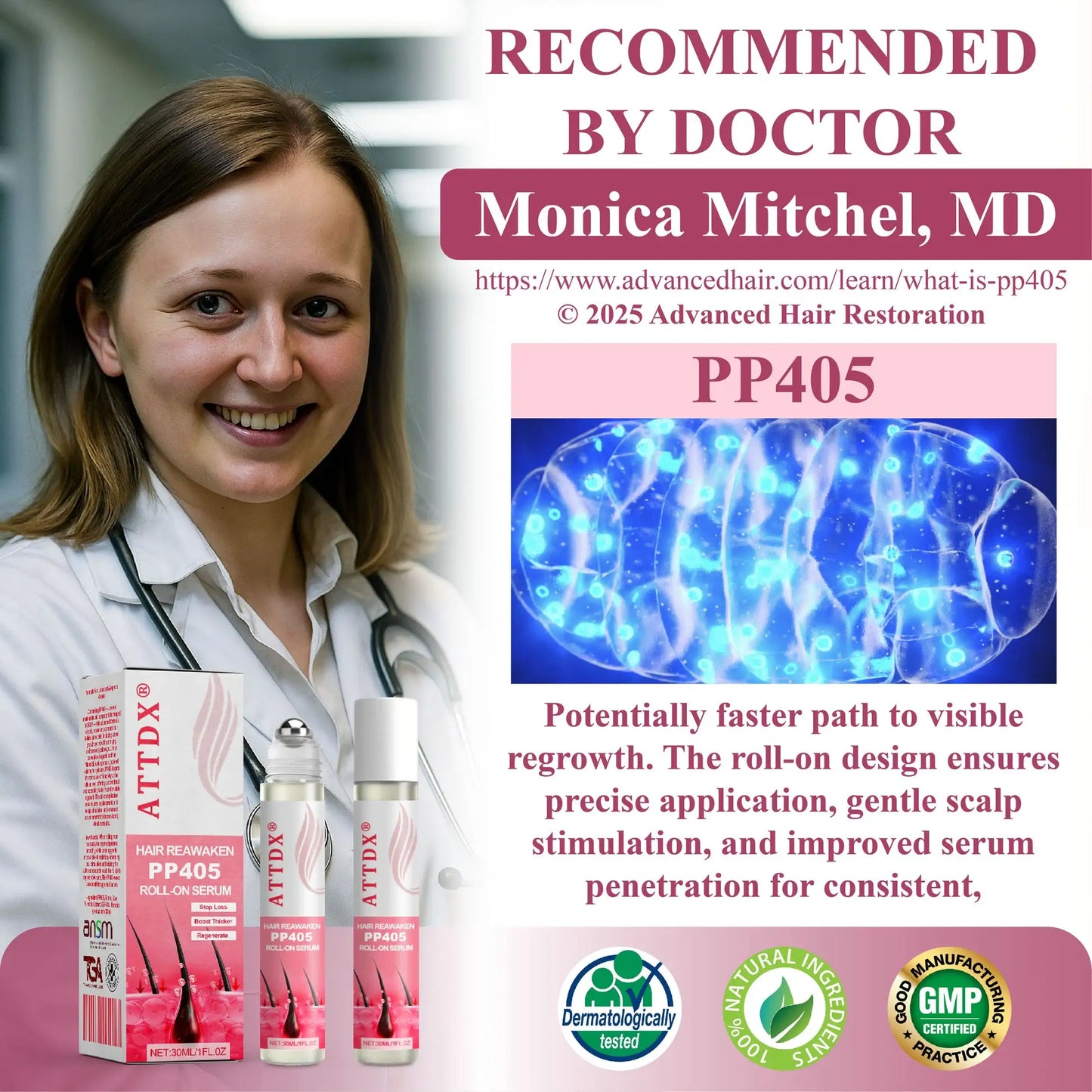 ATTDX® Hair Reawaken PP405 Roll-On Serum for Women