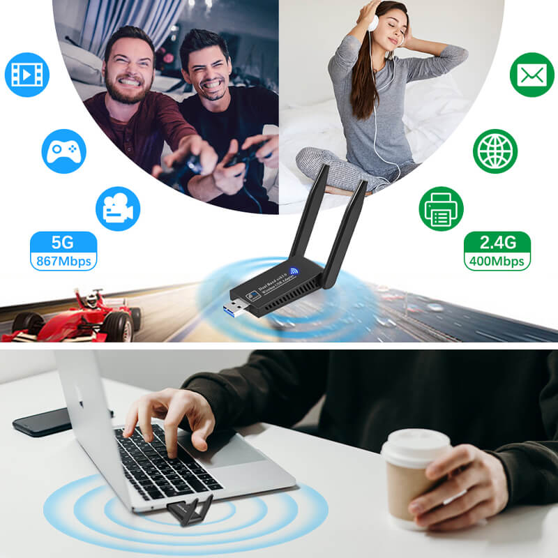 1300Mbps Wireless Network Card 5G Gigabit Dual-band